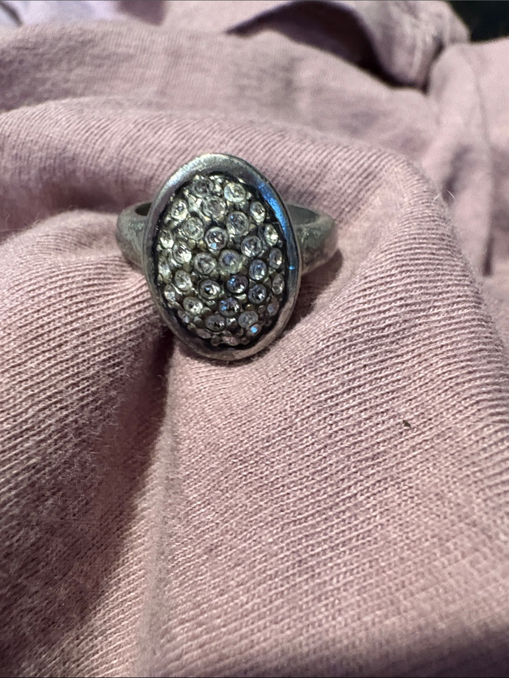 Crystal Pavé Oval Cocktail Ring in Silver